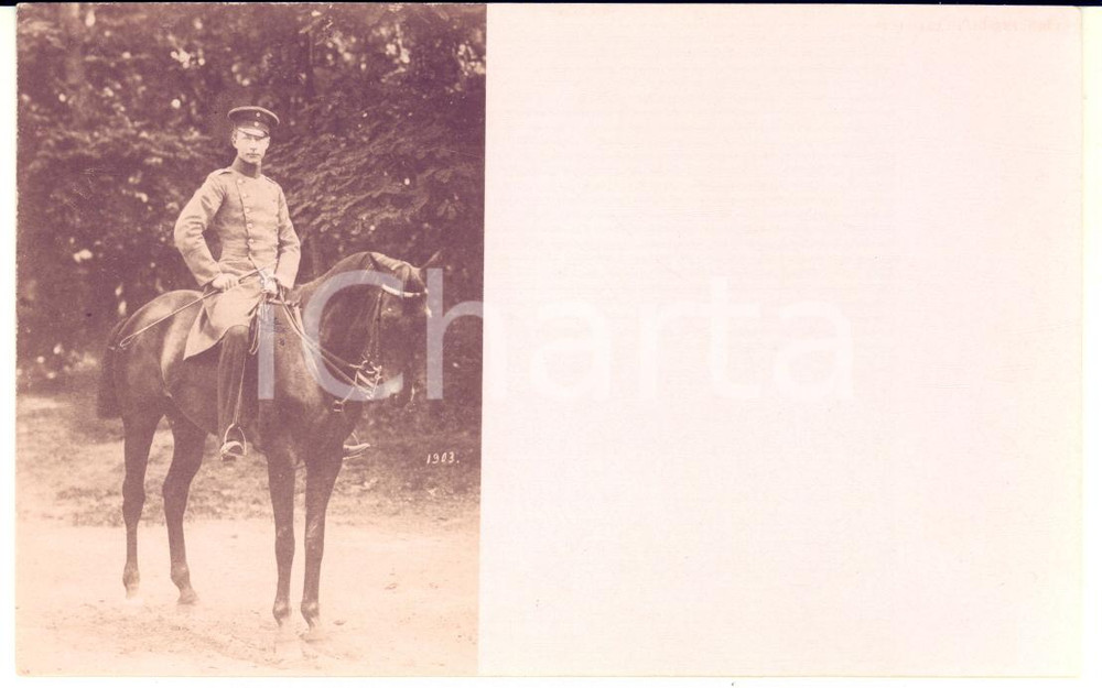 1910 ca GERMANY Crown Prince Wilhelm on horse - RARE Photo postcard  Fotografia originale d'epoca, in formato cartolina postale.In sovraimpressione &egrave; indicato l'editore, Georg Stilke, Berlin.CONDIZIONI: G FORMATO: FP    originale e autentica 1