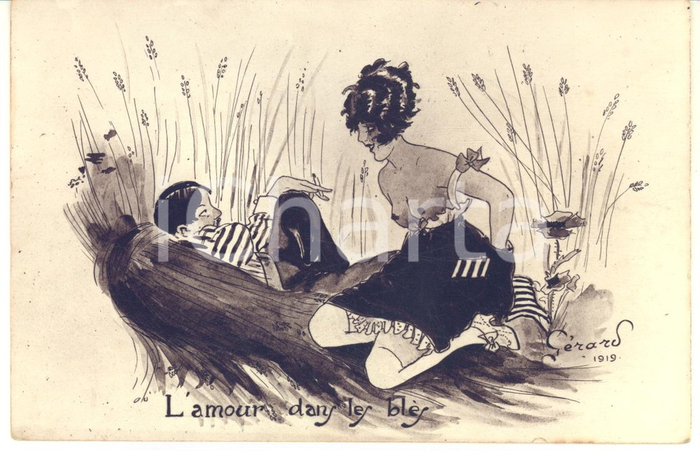 1919 EROTICA VINTAGE ILLUSTRATORI L'amour dans les blés *Cartolina ill. GERARD  Cartolina postale illustrat, non viaggiataCONDIZIONI: G FORMATO: FP    originale e autentica 1