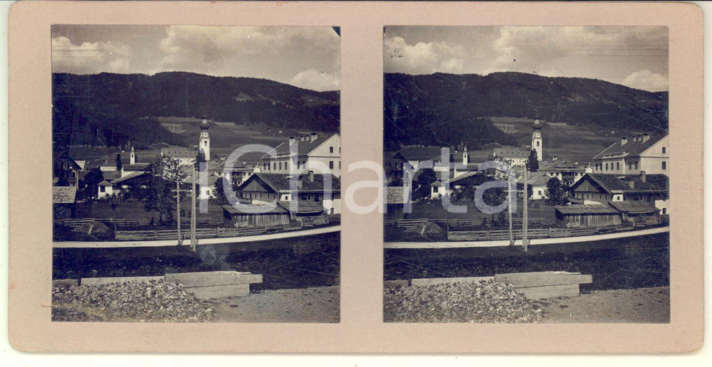 Agosto 1913 VILLABASSA / NIEDERDORF Veduta panoramica - Foto stereoscopica Fotografia stereoscopica d'epoca, su cartoncino rigido.Didascalia manoscritta al verso in lingua tedesca.FORMATO: 18x9 cmCONDIZIONI: G     originale e autentica 1