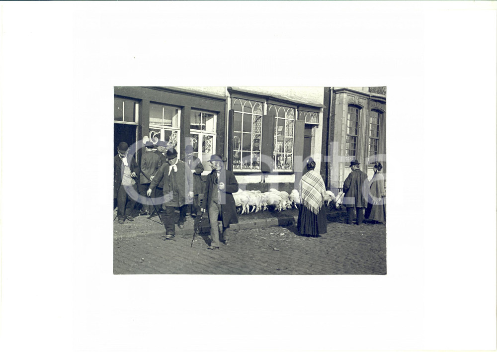 1910 (1930) LIEGE Place Coronmeuse - Ancien marché aux cochons - Photo 30x21 cm  Fotografia d'epoca, stampata intorno al 1930 da originale del 1910 circa, completa di passepartout in cartoncino.La fotografia reca al verso la didascalia originale dell'epoca e il timbro del Mus&eacute;e de la Vie Wallonne.CONDIZIONI: FAIR (piccoli fori di affissione ai margini; graffi superficiali; lievi macchie al cartoncino)FORMATO: 18x13 cm (fotografia); 30x21 cm (cartoncino)    originale e autentica 1