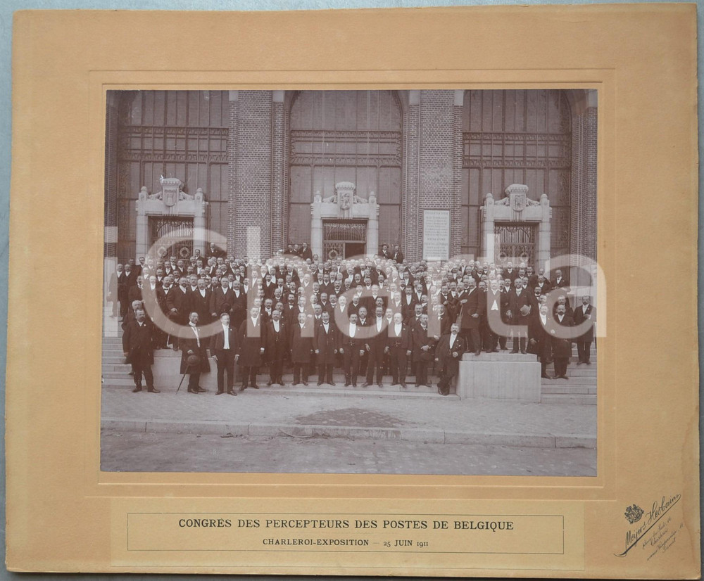 Fotografia d epoca originale 1911 EXPO CHARLEROI Congrès Percepteurs des Postes de Belgique Photo 41x34 RARE 1