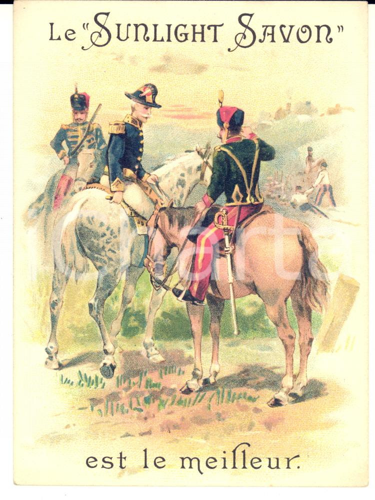 1890 ca BRUXELLES - SUNLIGHT SAVON - Carte publicitaire ARMEE (2) 9x12  Cartoncino pubblicitario originale d'epoca.CONDIZIONI: GFORMATO: 9x12 cm    originale e autentica 1