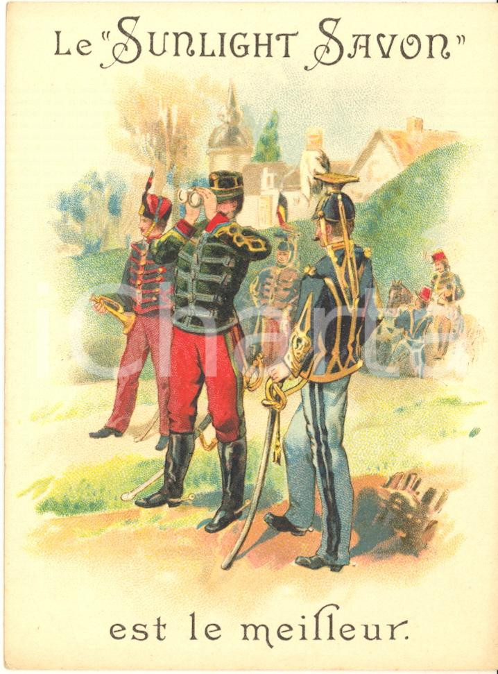 1890 ca BRUXELLES - SUNLIGHT SAVON - Carte publicitaire ARMEE (4) 9x12 cm  Cartoncino pubblicitario originale d'epoca.CONDIZIONI: GFORMATO: 9x12 cm    originale e autentica 1
