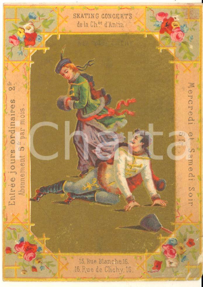 1890 ca PARIS Parfumerie Grands Magasins Place CLICHY - Chromo publicitaire (6)  Cartoncino pubblicitario originale d'epoca, stampato in cromolitografia, con testo al verso.CONDIZIONI: POOR (piegatura e sbrecciatura all'angolo inferiore destro) FORMATO: 9x12 cm    originale e autentica 1