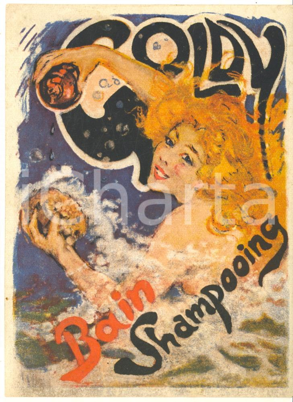 1900 ca GOLDY Bain - Shampoing - RARE Vintage label advertising 9x12,5 cm  Etichetta pubblicitaria d'epoca, originale.CONDIZIONI: GFORMATO: 9x12,5 cm    originale e autentica 1
