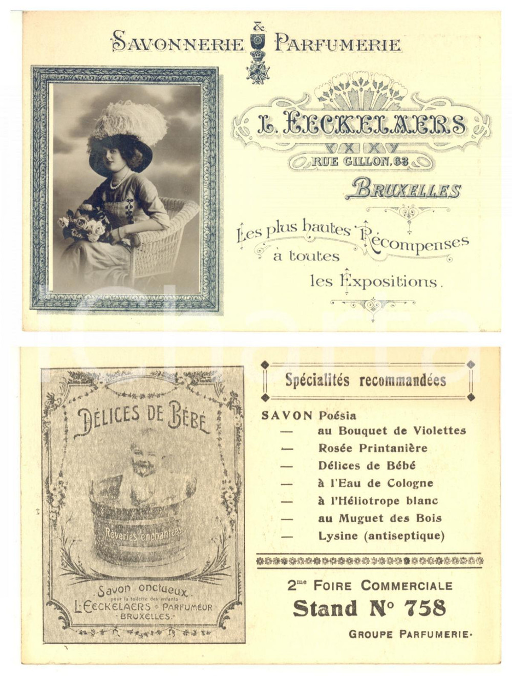 1900 ca BRUXELLES Savonnerie-Parfumerie L. EECKELAERS - Carte postale REAL PHOTO  Rara cartolina postale pubblicitaria, con applicazione di vera fotografia. CONDIZIONI: GFORMATO: 13x9 cm    originale e autentica 1
