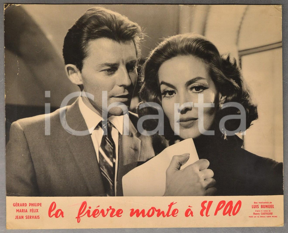 1959 LA FIEVRE MONTE A EL PAO Gérard Philippe - Maria Félix *Manifestino CINEMA Manifestino illustrato d'epoca (lobby card).FORMATO: 30x24 cmCONDIZIONI: POOR (piegature evidenti)    originale e autentica 1