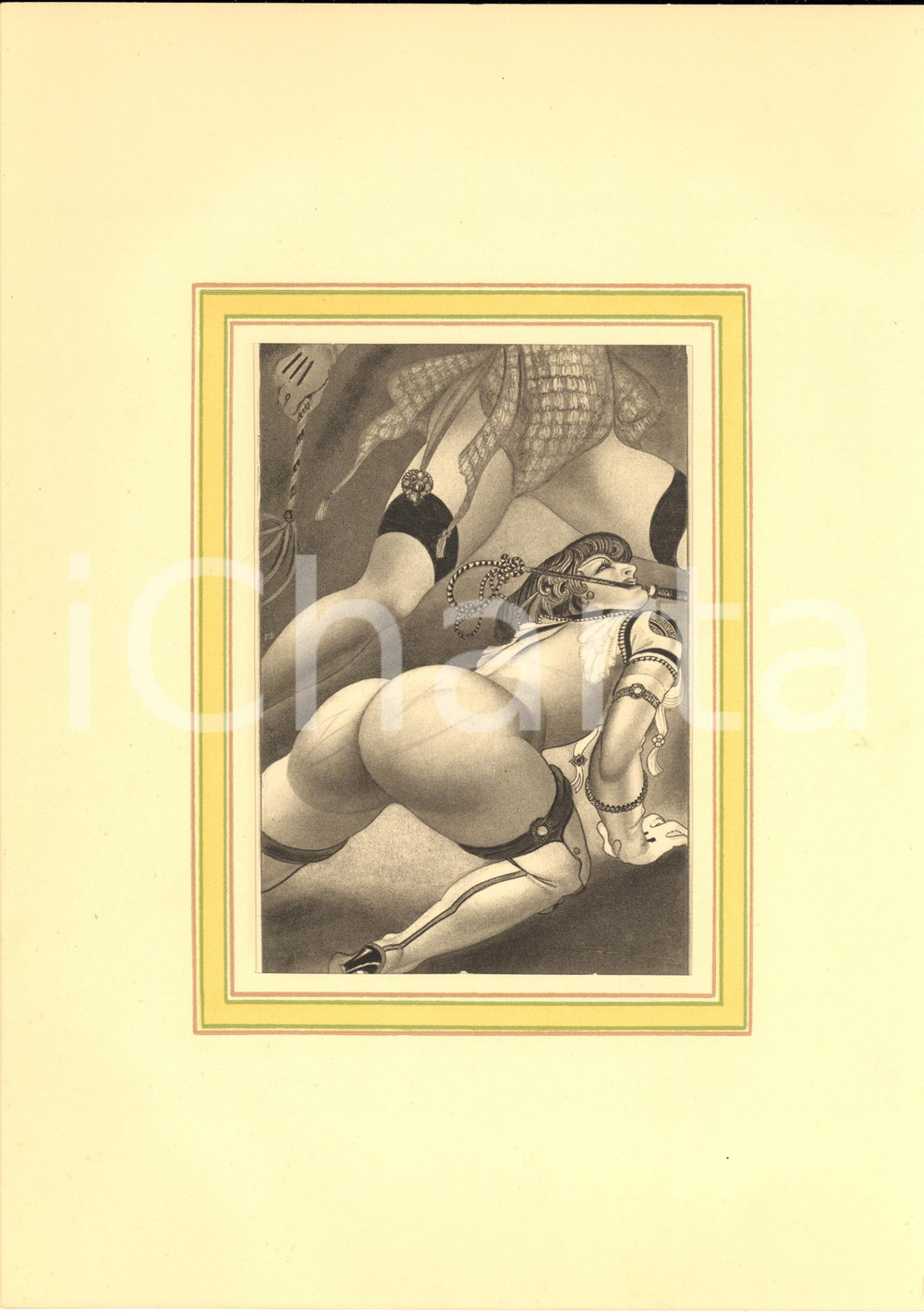 1932 VINTAGE EROTIC - FLOGGING - MARILAC Mademoiselle cinglade - Plate (6) 20x29  Tavola estratta dalla pubblicazione di Andr&eacute; Vergereau "Mademoiselle Cinglade", opera dell'illustratore Marilac (pseudonimo di Mario Laboccetta).Inserita in passepartout in cartoncino leggero.CONDIZIONI: GFORMATO: 20x29 cm (cartoncino)    originale e autentica 1