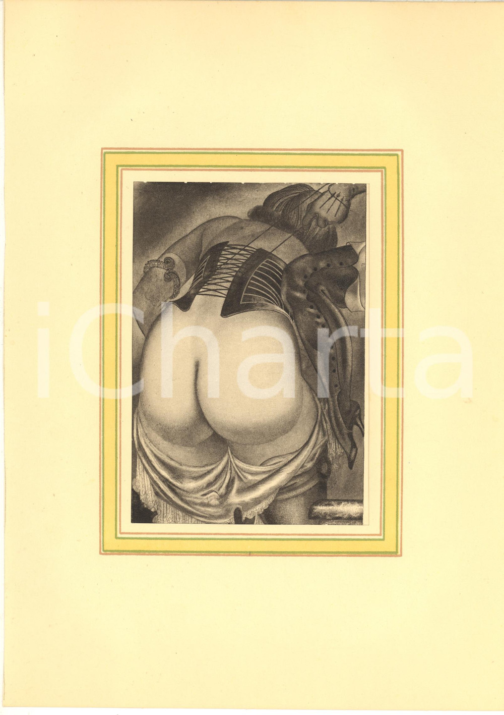 1932 VINTAGE EROTIC - FLOGGING - MARILAC Mademoiselle cinglade - Plate (2) 20x29  Tavola estratta dalla pubblicazione di Andr&eacute; Vergereau "Mademoiselle Cinglade", opera dell'illustratore Marilac (pseudonimo di Mario Laboccetta).Inserita in passepartout in cartoncino leggero.CONDIZIONI: GFORMATO: 20x29 cm (cartoncino)    originale e autentica 1