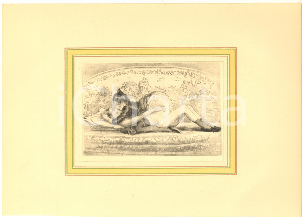 1900 ca EROTICA VINTAGE Coppia sdraiata - Scena di sesso (1) Stampa 28x20 cm  Stampa originale d'epoca, montata su passepartout in cartoncino.CONDIZIONI: GFORMATO: 28x20 cm (cartoncino); 19x13 cm (stampa)    originale e autentica 1