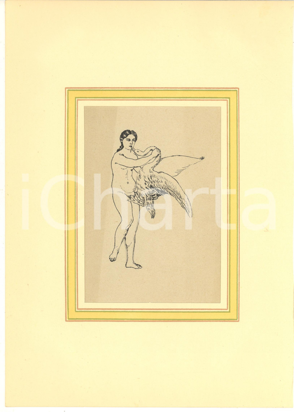 1930 ca EROTICA VINTAGE Leda e il cigno - Disegno a china 20x28 cm  Interessante disegno originale a china su carta, montato su passepartout in cartoncino.CONDIZIONI: GFORMATO: 20x28 cm (cartoncino); 13x21 cm (disegno)    originale e autentica 1