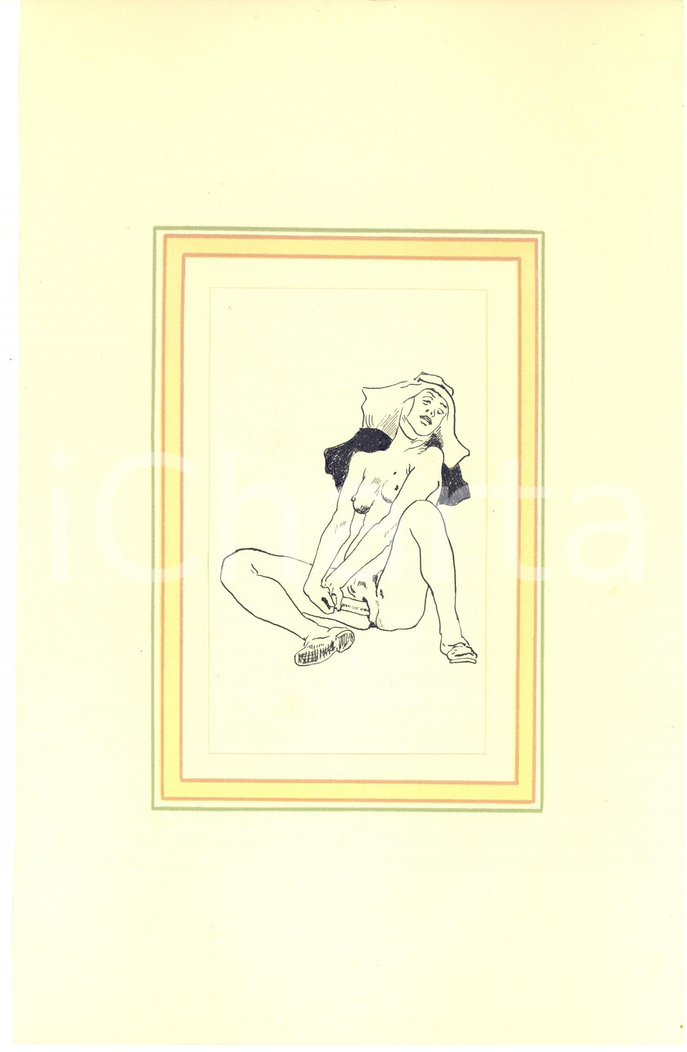 1930 ca EROTICA VINTAGE Scena di masturbazione - Suora - China 18x28 cm  Interessante disegno originale a china su carta, montato su passepartout in cartoncino.CONDIZIONI: GFORMATO: 18x28 cm (cartoncino); 13x18 cm (disegno)    originale e autentica 1