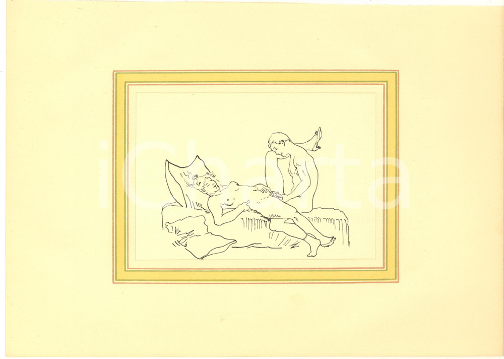 1930 ca EROTICA VINTAGE Coppia a letto - Scena di sesso (2) Disegno china 28x18  Interessante disegno originale a china su carta, montato su passepartout in cartoncino.CONDIZIONI: GFORMATO: 28x18 cm (cartoncino); 18x13 cm (disegno)    originale e autentica 1