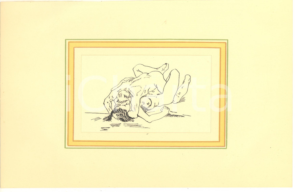 1930 ca EROTICA VINTAGE Coppia nuda - Scena di sesso (1) Disegno china 28x18  Interessante disegno originale a china su carta, montato su passepartout in cartoncino.CONDIZIONI: GFORMATO: 28x18 cm (cartoncino); 18x13 cm (disegno)    originale e autentica 1