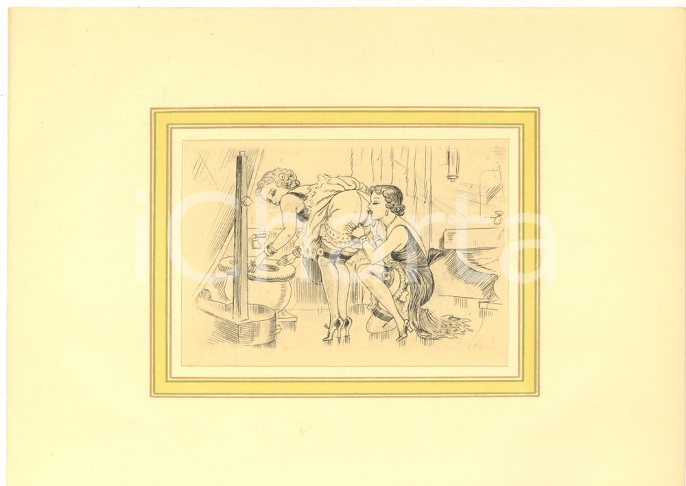1930 ca VINTAGE EROTIC LESBIAN Oral sex in the bathroom *Engraving 28x20 cm  Stampa originale d'epoca, montata su passepartout in cartoncino.CONDIZIONI: GFORMATO: 28x20 cm (cartoncino); 18x13 cm (stampa)    originale e autentica 1