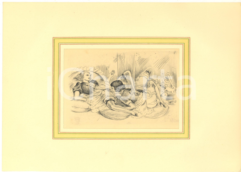 1930 ca VINTAGE EROTIC Lesbian couple having sex (1) - Engraving 29x20 cm  Stampa originale d'epoca, montata su passepartout in cartoncino.CONDIZIONI: GFORMATO: 29x20 cm (cartoncino); 13x18 cm (stampa)    originale e autentica 1
