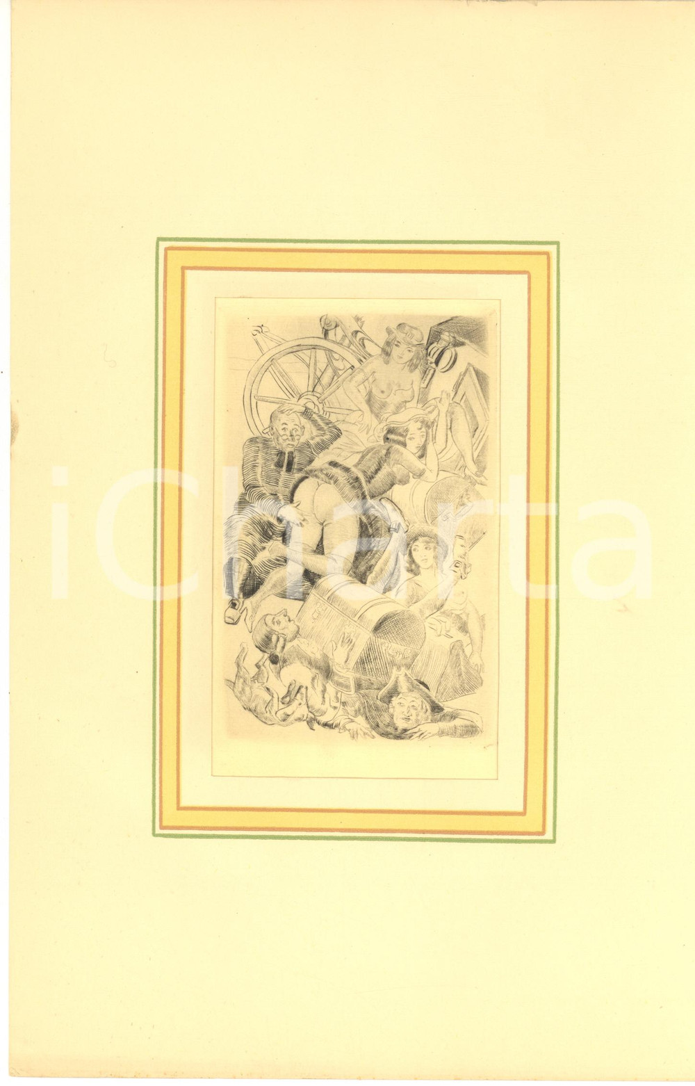 1930 ca VINTAGE EROTIC Group scene with woman upskirt - Engraving 18x29 cm  Stampa originale d'epoca, montata su passepartout in cartoncino.CONDIZIONI: GFORMATO: 18x29 cm (cartoncino); 10x15 cm (stampa)    originale e autentica 1