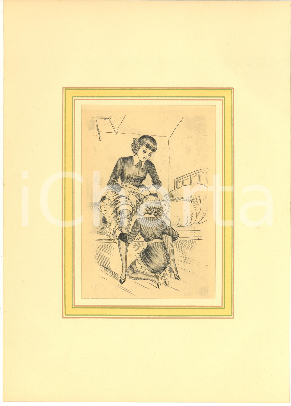 1930 ca VINTAGE EROTIC Lesbian couple having sex (2) - Engraving 20x29 cm  Stampa originale d'epoca, montata su passepartout in cartoncino.CONDIZIONI: GFORMATO: 20x29 cm (cartoncino); 13x18 cm (stampa)    originale e autentica 1