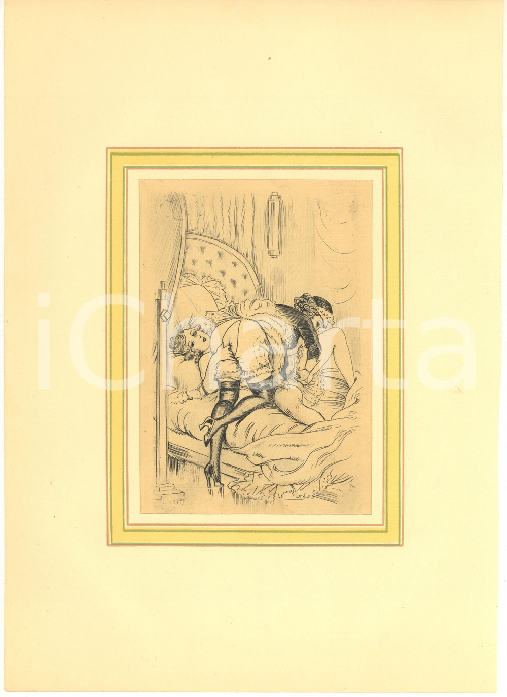 1930 ca VINTAGE EROTIC Lesbian couple having sex (3) - Engraving 20x29 cm  Stampa originale d'epoca, montata su passepartout in cartoncino.CONDIZIONI: GFORMATO: 20x29 cm (cartoncino); 13x18 cm (stampa)    originale e autentica 1
