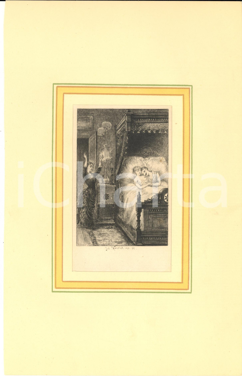 1880 ca Jules-Armand HANRIOT Couple lesbien - Scene érotique *Gravure 18x28 cm  Stampa originale d'epoca, montata su passepartout in cartoncino.CONDIZIONI: GFORMATO: 18x29 cm (cartoncino); 10x15 cm (stampa)    originale e autentica 1