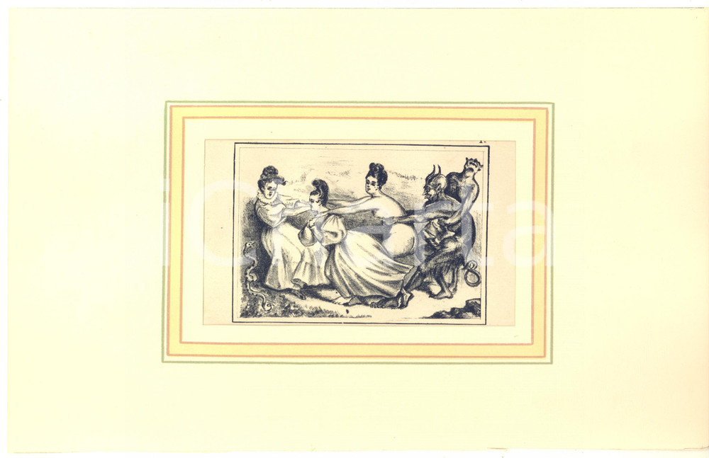 1900 ca VINTAGE EROTIC Women and demons - Engraving 28x18 cm  Stampa originale d'epoca, montata su passepartout in cartoncino.CONDIZIONI: GFORMATO: 18x28 cm (cartoncino); 17x11 cm (stampa)    originale e autentica 1