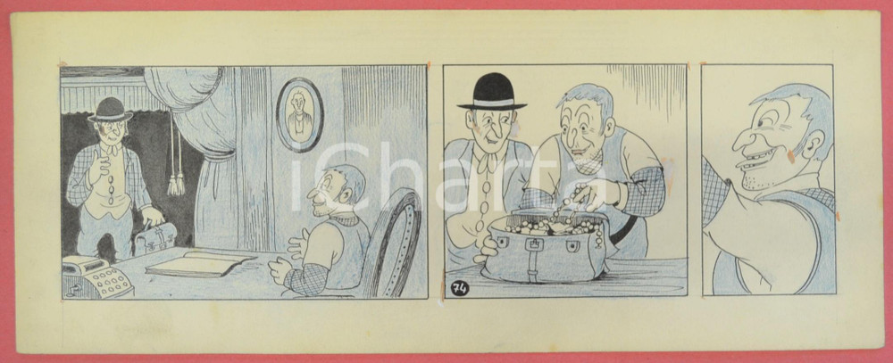 1950 ca DUTCH COMIC by A. REUVERS Original comic strip n.74 - ORIGINAL ART Striscia a fumetti d'epoca, originale e autentica. Disegno originale a china di A. Reuvers.EDITORE: Omnium PressCONDIZIONI: FAIRDIMENSIONI: 32x12 cm    originale e autentica 1