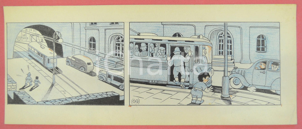 1950 ca DUTCH COMIC by A. REUVERS Original comic strip n.69 - ORIGINAL ART Striscia a fumetti d'epoca, originale e autentica. Disegno originale a china di A. Reuvers.EDITORE: Omnium PressCONDIZIONI: FAIRDIMENSIONI: 31x12 cm    originale e autentica 1