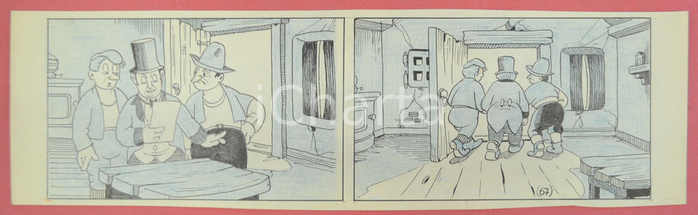 1950 ca DUTCH COMIC by A. REUVERS Original comic strip n.67 - ORIGINAL ART Striscia a fumetti d'epoca, originale e autentica. Disegno originale a china di A. Reuvers.EDITORE: Omnium PressCONDIZIONI: FAIRDIMENSIONI: 32x9 cm    originale e autentica 1