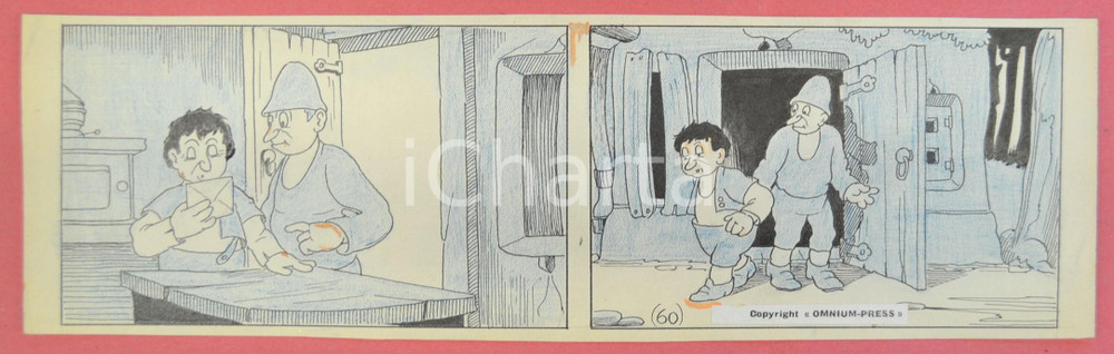 1950 ca DUTCH COMIC by A. REUVERS Original comic strip n.60 - ORIGINAL ART Striscia a fumetti d'epoca, originale e autentica. Disegno originale a china di A. Reuvers.EDITORE: Omnium PressCONDIZIONI: FAIRDIMENSIONI: 31x9 cm    originale e autentica 1