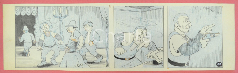 1950 ca DUTCH COMIC by A. REUVERS Original comic strip n.77 - ORIGINAL ART Striscia a fumetti d'epoca, originale e autentica. Disegno originale a china di A. Reuvers.EDITORE: Omnium PressCONDIZIONI: FAIRDIMENSIONI: 32x9 cm    originale e autentica 1