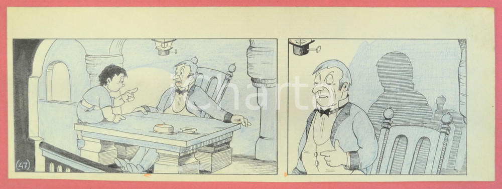 1950 ca DUTCH COMIC by A. REUVERS Original comic strip n.46 - ORIGINAL ART Striscia a fumetti d'epoca, originale e autentica. Disegno originale a china di A. Reuvers.EDITORE: Omnium PressCONDIZIONI: FAIRDIMENSIONI: 30x11 cm    originale e autentica 1