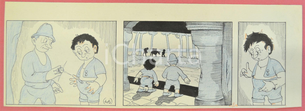 1950 ca DUTCH COMIC by A. REUVERS Original comic strip n.45 - ORIGINAL ART Striscia a fumetti d'epoca, originale e autentica. Disegno originale a china di A. Reuvers.EDITORE: Omnium PressCONDIZIONI: FAIRDIMENSIONI: 30x11 cm    originale e autentica 1