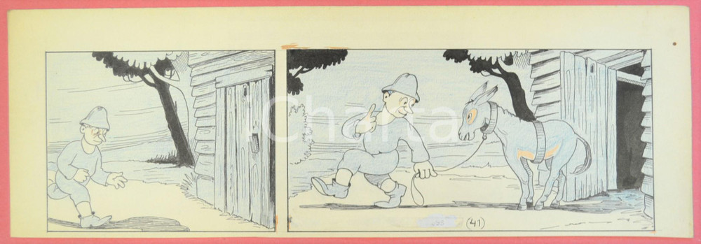 1950 ca DUTCH COMIC by A. REUVERS Original comic strip n.41 - ORIGINAL ART Striscia a fumetti d'epoca, originale e autentica. Disegno originale a china di A. Reuvers.EDITORE: Omnium PressCONDIZIONI: FAIR (residuo di incollatura al recto)DIMENSIONI: 32x10 cm    originale e autentica 1