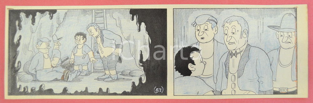 1950 ca DUTCH COMIC by A. REUVERS Original comic strip n.57 - ORIGINAL ART Striscia a fumetti d'epoca, originale e autentica. Disegno originale a china di A. Reuvers.EDITORE: Omnium PressCONDIZIONI: FAIRDIMENSIONI: 30x9 cm    originale e autentica 1