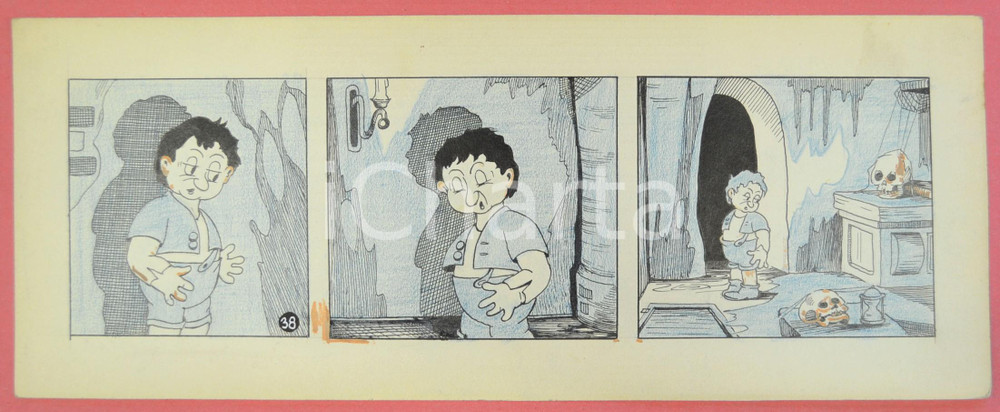 1950 ca DUTCH COMIC by A. REUVERS Original comic strip n.38 - ORIGINAL ART Striscia a fumetti d'epoca, originale e autentica. Disegno originale a china di A. Reuvers.EDITORE: Omnium PressCONDIZIONI: FAIRDIMENSIONI: 30x12 cm    originale e autentica 1