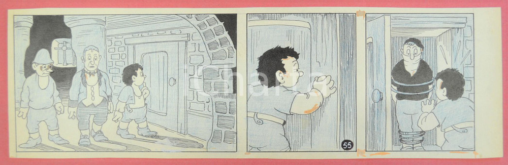 1950 ca DUTCH COMIC by A. REUVERS Original comic strip n.55 - ORIGINAL ART Striscia a fumetti d'epoca, originale e autentica. Disegno originale a china di A. Reuvers.EDITORE: Omnium PressCONDIZIONI: FAIRDIMENSIONI: 31x9 cm    originale e autentica 1
