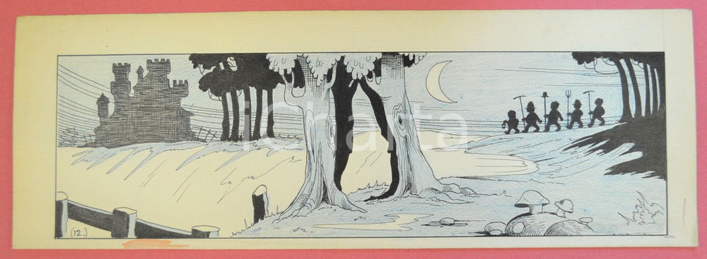 1950 ca DUTCH COMIC by A. REUVERS Original comic strip n.12 - ORIGINAL ART Striscia a fumetti d'epoca, originale e autentica. Disegno originale a china di A. Reuvers.EDITORE: Omnium PressCONDIZIONI: POOR (piegatura al margine inferiore)DIMENSIONI: 32x12 cm    originale e autentica 1