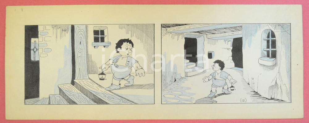 1950 ca DUTCH COMIC by A. REUVERS Original comic strip n.17 - ORIGINAL ART Striscia a fumetti d'epoca, originale e autentica. Disegno originale a china di A. Reuvers.EDITORE: Omnium PressCONDIZIONI: FAIR (forellini da affissione all'angolo superiore sinistro)DIMENSIONI: 32x12 cm    originale e autentica 1