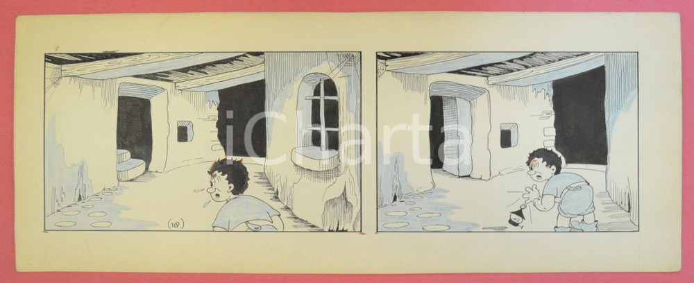 1950 ca DUTCH COMIC by A. REUVERS Original comic strip n.18 - ORIGINAL ART Striscia a fumetti d'epoca, originale e autentica. Disegno originale a china di A. Reuvers.EDITORE: Omnium PressCONDIZIONI: FAIRDIMENSIONI: 32x12 cm    originale e autentica 1