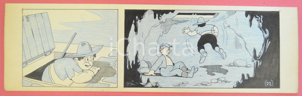 1950 ca DUTCH COMIC by A. REUVERS Original comic strip n.22 - ORIGINAL ART Striscia a fumetti d'epoca, originale e autentica. Disegno originale a china di A. Reuvers.EDITORE: Omnium PressCONDIZIONI: FAIR (residuo di incollatura al verso, piegature al margine superiore e inferiore)DIMENSIONI: 32x10 cm    originale e autentica 1