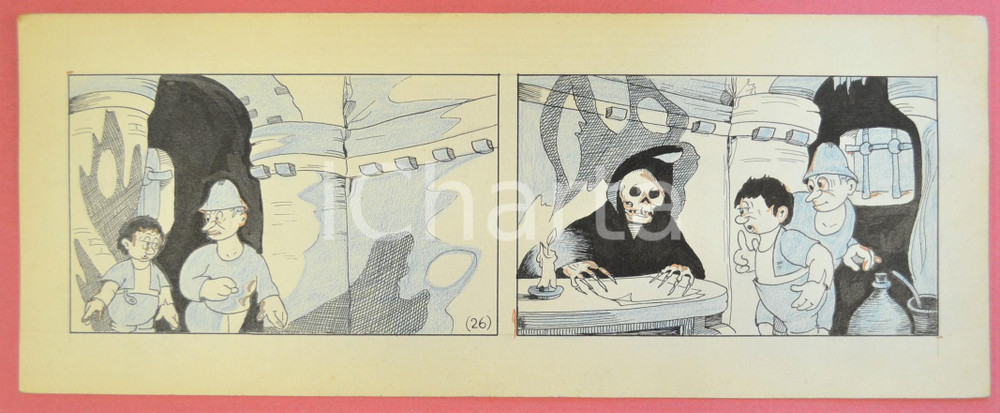 1950 ca DUTCH COMIC by A. REUVERS Original comic strip n.26 - ORIGINAL ART Striscia a fumetti d'epoca, originale e autentica. Disegno originale a china di A. Reuvers.EDITORE: Omnium PressCONDIZIONI: FAIDIMENSIONI: 32x10 cm    originale e autentica 1
