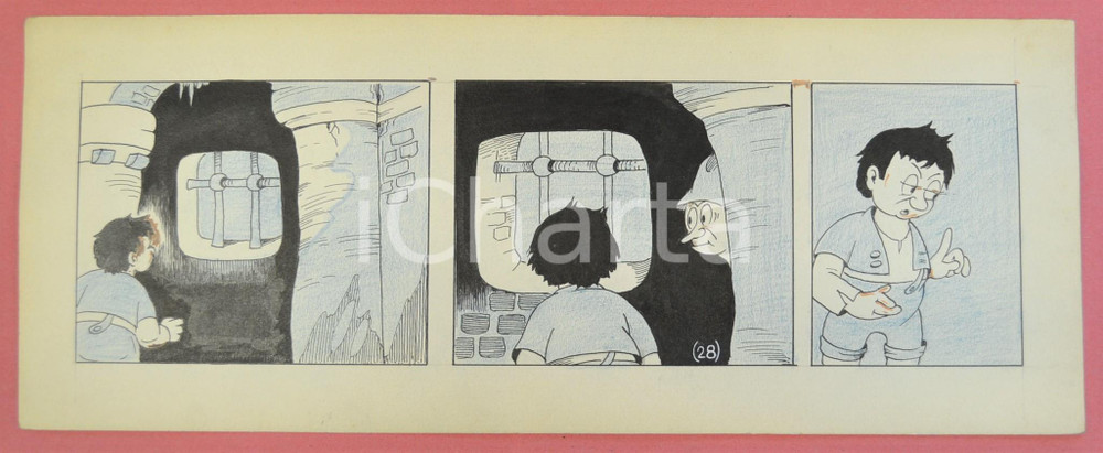 1950 ca DUTCH COMIC by A. REUVERS Original comic strip n.28 - ORIGINAL ART Striscia a fumetti d'epoca, originale e autentica. Disegno originale a china di A. Reuvers.EDITORE: Omnium PressCONDIZIONI: FAIRDIMENSIONI: 32x12 cm    originale e autentica 1