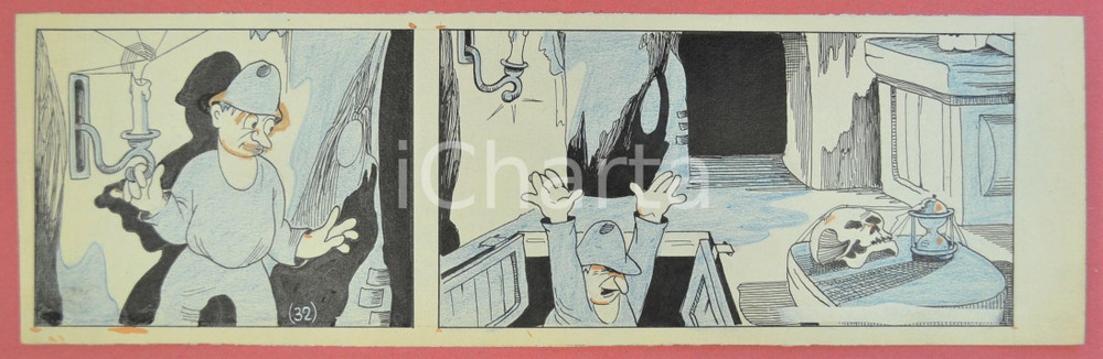1950 ca DUTCH COMIC by A. REUVERS Original comic strip n.32 - ORIGINAL ART Striscia a fumetti d'epoca, originale e autentica. Disegno originale a china di A. Reuvers.EDITORE: Omnium PressCONDIZIONI: FAIR (piegatura verticale al margine sinistro)DIMENSIONI: 32x10 cm    originale e autentica 1