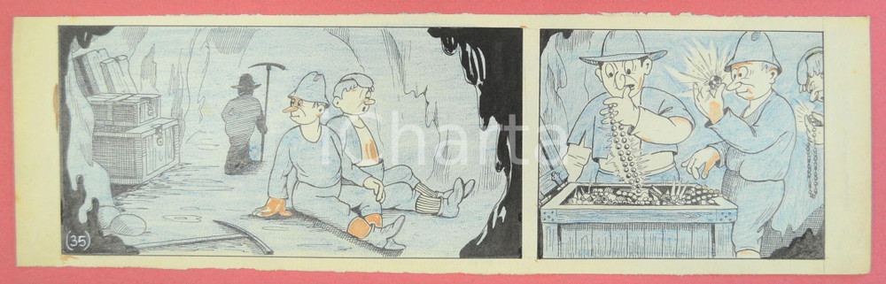 1950 ca DUTCH COMIC by A. REUVERS Original comic strip n.35 - ORIGINAL ART Striscia a fumetti d'epoca, originale e autentica. Disegno originale a china di A. Reuvers.EDITORE: Omnium PressCONDIZIONI: FAIR (margine superiore rifilato a mano)DIMENSIONI: 32x10 cm    originale e autentica 1