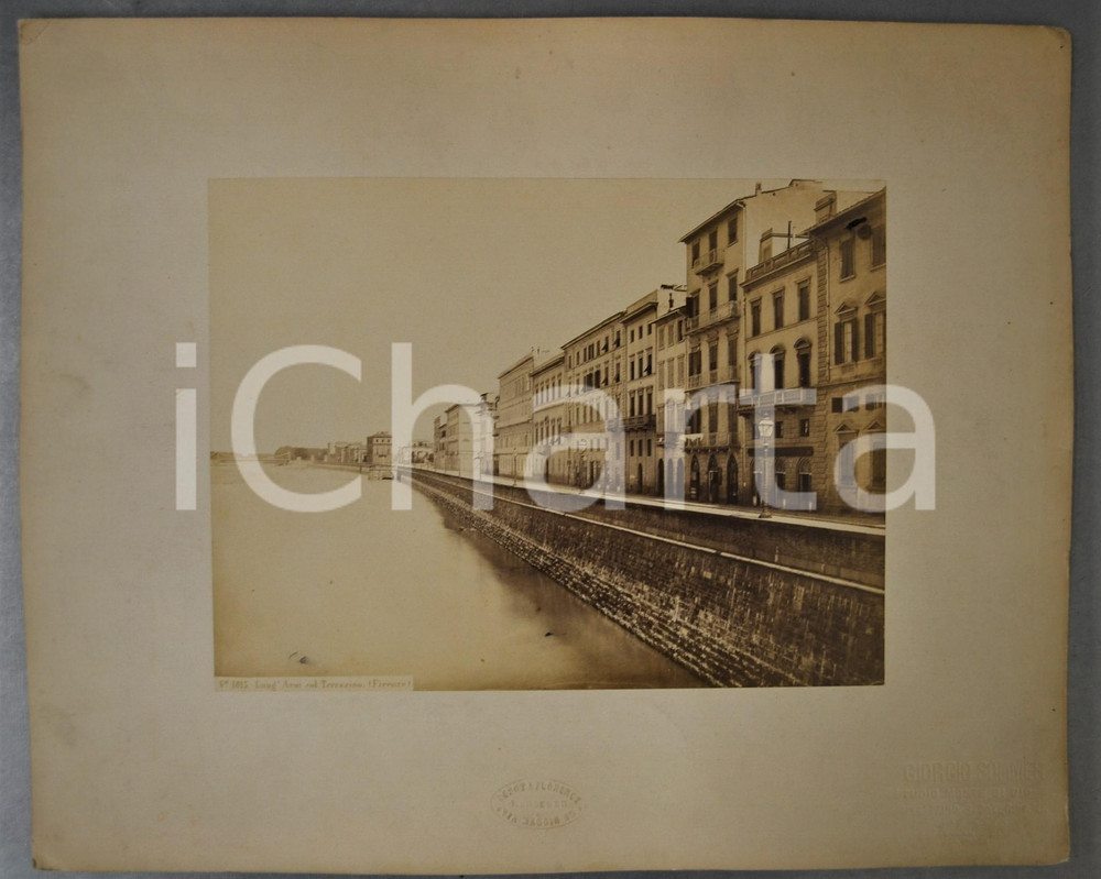 1910 ca FIRENZE Veduta Lungarni col terrazzino - Foto Giorgio SOMMER 38x31 cm Fotografia d'epoca, montata su cartoncino morbido.FOTOGRAFO: Giorgio Sommer - Studio Monte di Dio 4, Napoli GOOD/buono  Formato: 38x31 cm originale e autentica 1