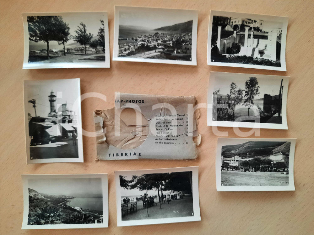 1955 ca ISRAEL - TIBERIAS - Views - 8 snap- photos 9x6 cm  Lotto di 8 fotografie d'epoca, con custodia originale. GOOD/buono fotografie in buone condizioni, ma custodia danneggiata da strappi Formato: 9x6 cm (singola fotografia) originale e autentica 1