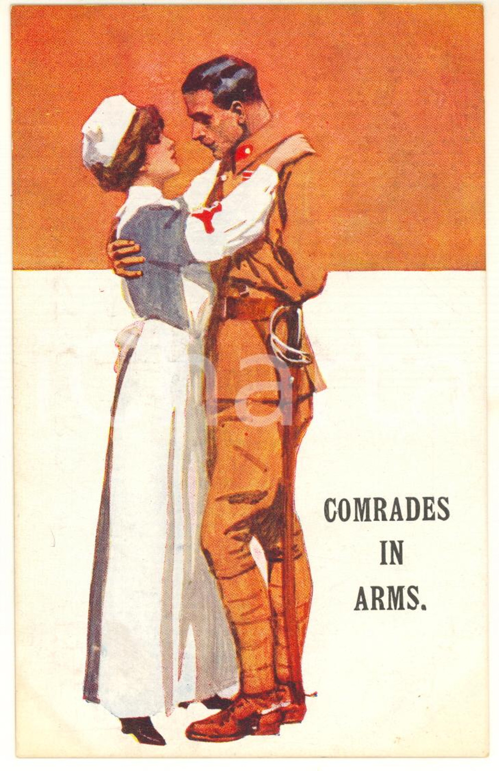 1915 ca WW1 Comrades in arms - Nurse and soldier - Postcard E. MACK  Cartolina postale d'epoca, non viaggiata. GOOD/buono  Formato: 9x14 cm originale e autentica 1