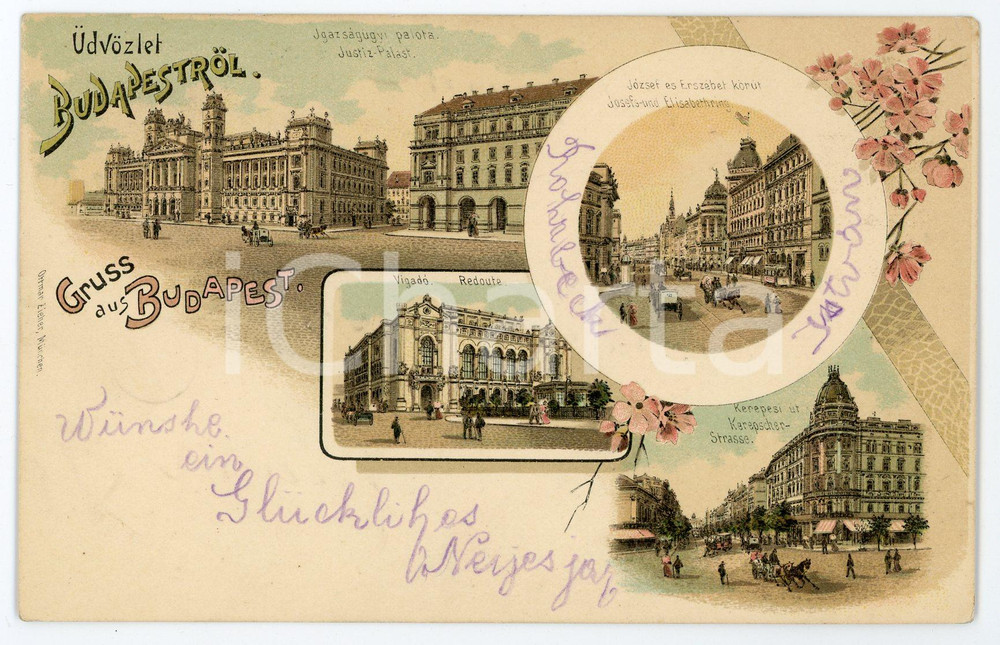 1902 BUDAPEST (HUNGARY) Views - Justiz Palast - Kerepscherstrasse - Postcard  Cartolina postale d'epoca, viaggiata.EDITORE: Ottmar Ziehler - Munchen GOOD/buono  Formato: 14x9 cm originale e autentica 1