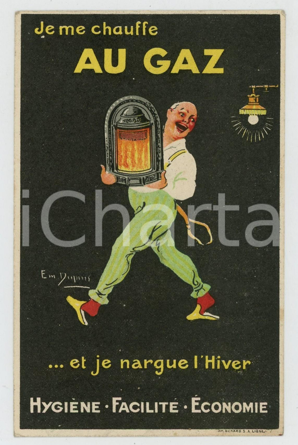 1923 Artist Emile DUPUIS - Je me chauffe au gaz et je nargue l'hiver *Postcard Cartolina postale d'epoca, illustrata, viaggiata. FAIR/discreto piccola impressione di inchiostro al verso Formato: 9x14 cm originale e autentica 1