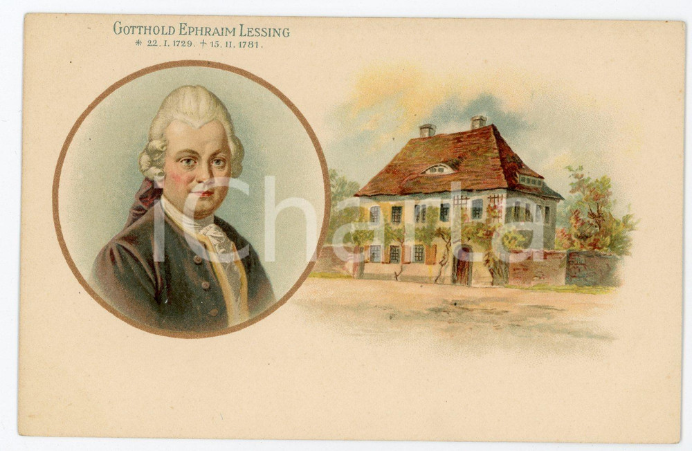 1900 ca VERVIERS (B) Gotthold Ephraim LESSING - Maison - Postcard BYON & BADOT  Cartolina postale d'epoca, illustrata, appartenente a una serie dedicata alle case natali di personaggi celebri.Non viaggiata.Pubblicit&agrave; al verso della ditta di cioccolato. GOOD/buono  Formato: 14x9 cm originale e autentica 1